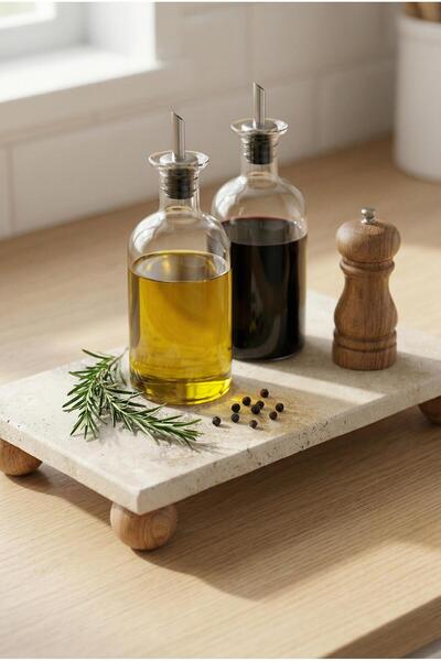 Twin Store Natural Marble Presentation Tray with Stand & Decorative Oil Pot B...