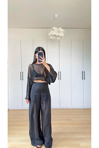GAUS CO Siyah ZR Model Şortlu Transparan Pantolon GAUS-01594