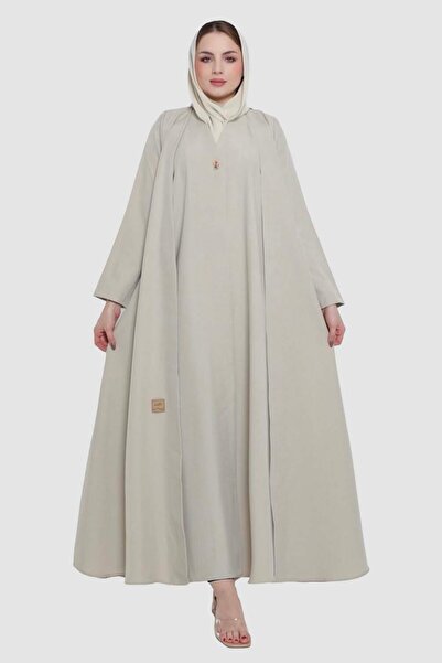Stylish Fashion Stylish Fashion Kuwaiti Story Two Layers Buttons Beige Abaya