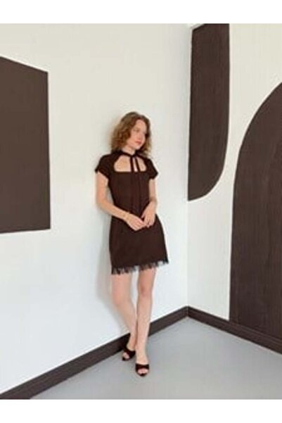 CKM MODA Kimes Lace Detailed Dress Brown