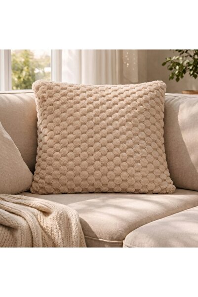 Z Store Pernă decorativă pentru canapea din blană artificială bej, cu linii î...