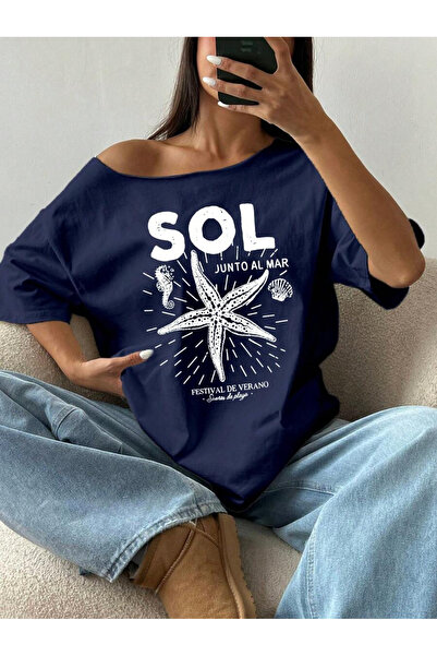 OVER HEAD Tricou de damă Sol Junto cu imprimeu, cu gât barcă și umeri goi, 10...