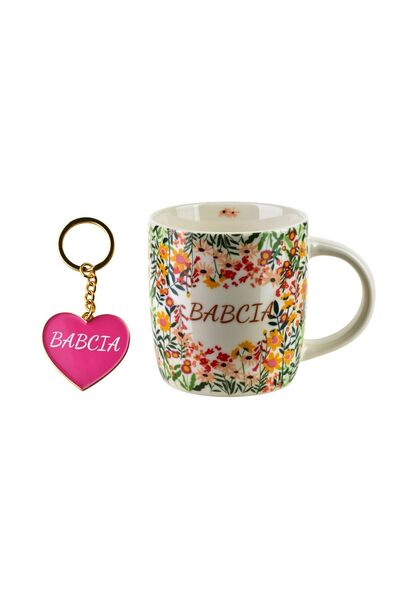 MONDEX Cană din porțelan BABCIA cu breloc 350 ml 8.5 x 12 x 9 cm Albă 1 buc.