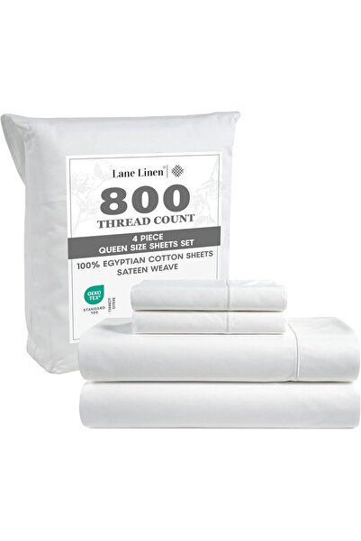 LANE LINEN 100% Egyptian Cotton Sheets Queen Size - White Bed Sheets, 15" Dee...