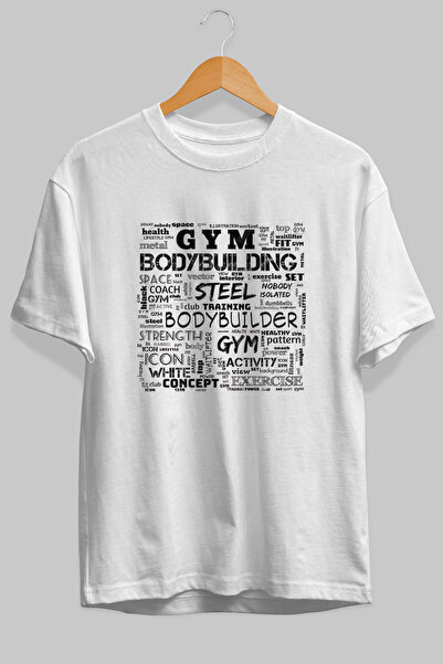 Ankhises Tricou alb cu imprimeu frontal supradimensionat pentru culturism, 10...