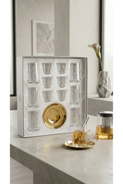 Generic A luxurious hospitality set – coffee cups and tea glasses with elegant designs – perfect for sophisticated serving.