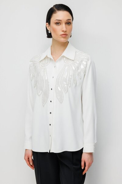 Rain and River Beaded appliqué oversize shirt black