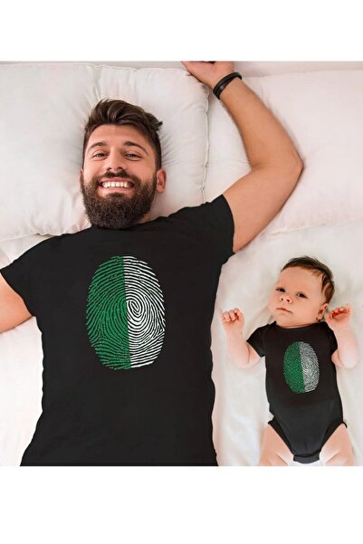 Tshirthane بصمة الإصبع باللونين الأخضر والأبيض للأب والابن والابنة (إضافة 2 ق...