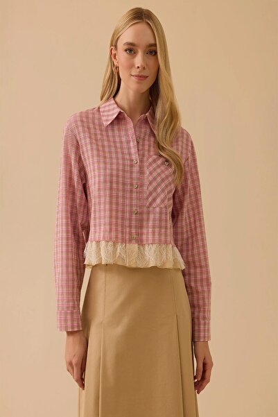 Rain and River Lace Detailed Plaid Shirt