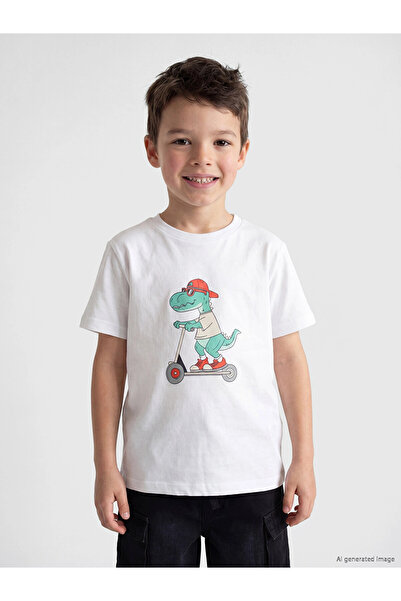 LC Waikiki LCW Kids White Crew Neck Αγόρι μπλουζάκι με στάμπα