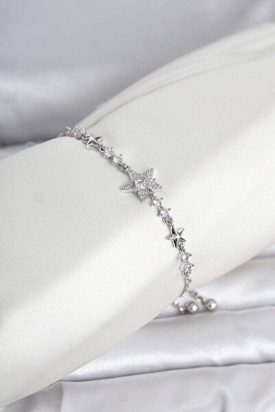 Inure Jewelry سوار نسائي من النحاس الفضي اللون طراز ستار موديل مع رافعة