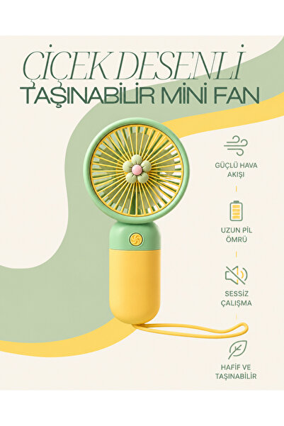 Concord Mini El-Masa Fan Çiçek Desenli Serinletici Pervane ve Telefon Tutacağ...