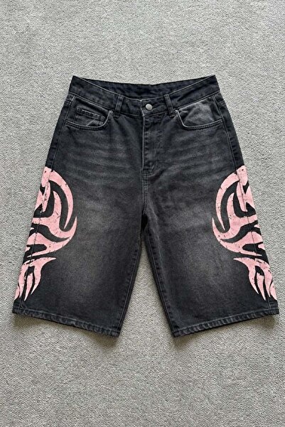 Karakedi Ružičaste plemenske šortseve sa Y2K printom, unisex, široke, sa crni...