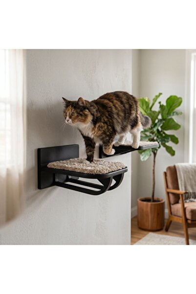 Premium Lüks Kumaş Kaplama Kedi Duvar Basamağı Modern Kedi Merdiveni 2'li Paket