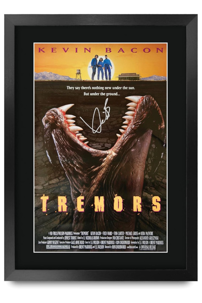 HWC Trading ملصق فيلم A3 FR Tremors موقّع بتوقيع كيفن بيكون، هدية مؤطرة بحجم ...