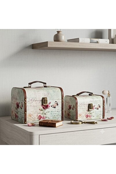HEDİYE İŞLERİ Vintage Tasarım Ahşap Dekoratif Sandık - 2'li Set - Nostaljik G...