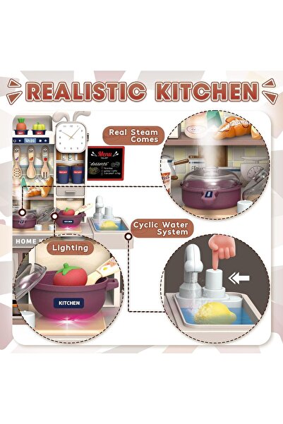NALACAL Mini Kitchen Set, Role Play Kitchen Kids Play Kitchen Doll House Realistic Steam Toy Cyclic Water Pretend Cooking