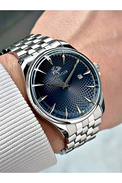 JG. Polo Club Silver-Navy Blue Color 5 Atm Water Resistance Steel Case Men's ...