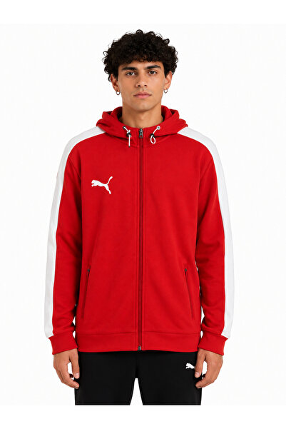 Puma هودي رياضي أساسي بسحاب كامل للرجال باللون الأحمر 60546502