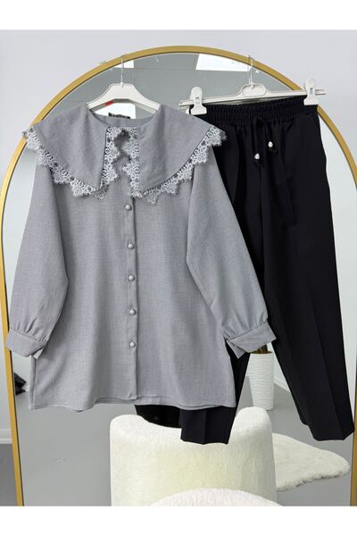 EC MODA Lace Collar Detailed Trouser Suit