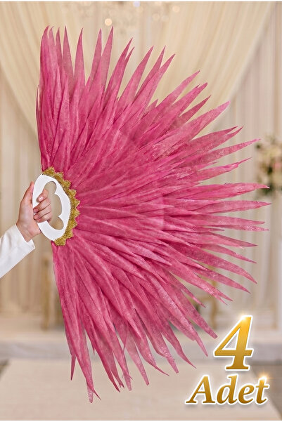 ZEYMERADE Pembe Saçaklı Dans Yelpazesi, 4 Adet Büyük Boy 120x80cm, Kına Geces...
