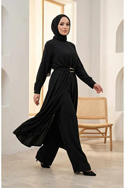 sefamerve Elastic Waist Belted Hijab Double Set 2279-03 Black