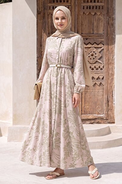 InStyle Soft Patterned Belted Powder Dress