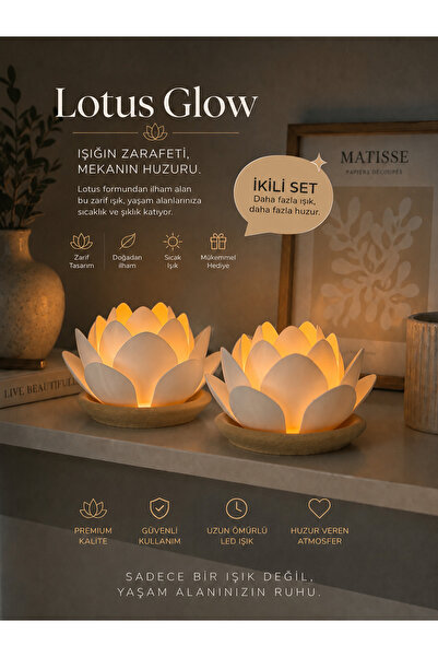 zulya Lotus İkili Set LED Mumluk – Dekoratif Lotus Çiçeği Gece Lambası – Biop...