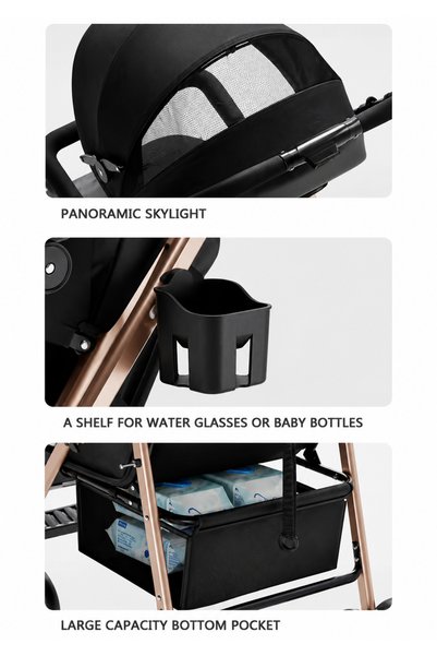 Crestj 3-in-1 Baby Stroller One-Hand Folding, with 80X36Cm Sleeping Cot and 66X42X52Cm Car Seat. Steel Structure