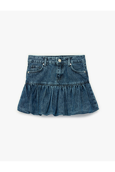 Koton Cotton Pocketed Balloon Form Denim Skirt