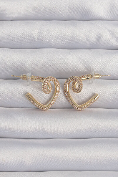 OGHAMAY Brass Gold Color Zircon Cubic Zirconia Curved Half Heart Earrings