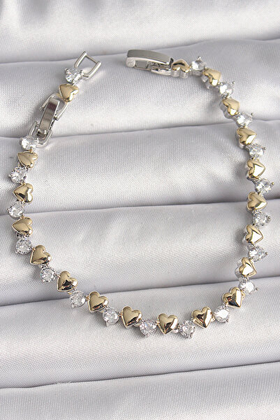 OGHAMAY Brass Silver Color Zircon Stone Gold Heart Vip Series Women's Bracelet