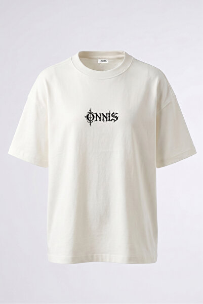 Anetos Gothic Logo Design Back Printed Cotton White Oversize T-Shirt
