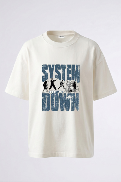 Anetos System of a Down_5 Design Back Printed Cotton White Oversize T-Shirt