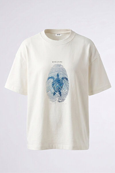 Anetos Tricou supradimensionat alb din bumbac, cu imprimeu pe spate, cu desig...