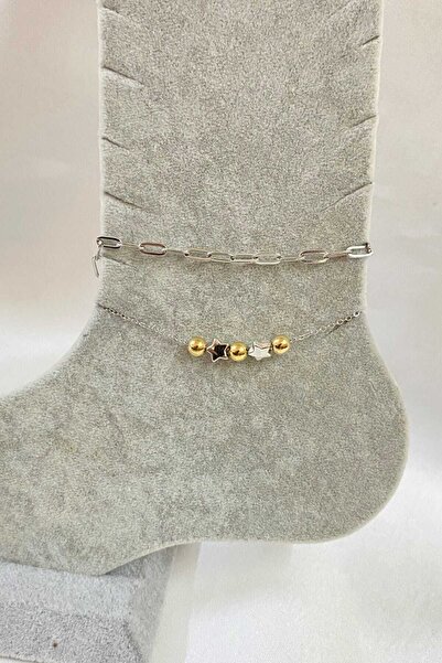 OGHAMAY Silver Color Globe Star Model Esme and Sf Chain Steel Anklet - 3281