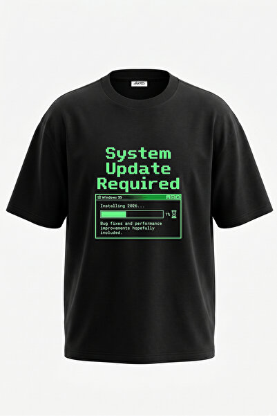 Anetos Tricou oversize din bumbac negru cu imprimeu pe spate Windows 95 Design