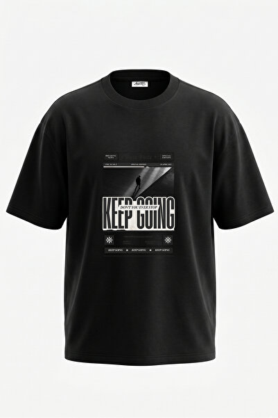 Anetos Tricou oversize negru din bumbac cu imprimeu pe spate Siluet Yuruyen D...
