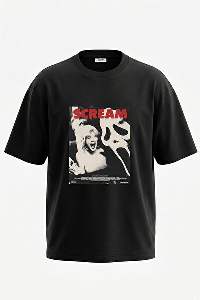 Anetos Tricou oversize negru din bumbac cu imprimeu pe spate Ghostface Scream...