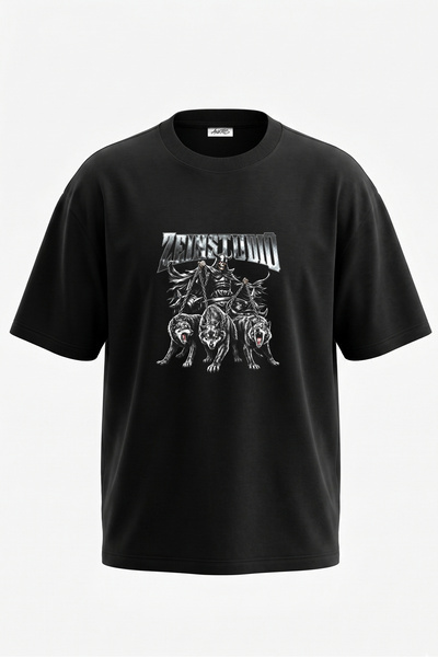 Anetos Tricou oversize negru din bumbac cu imprimeu pe spate Kafatasi Wolves ...