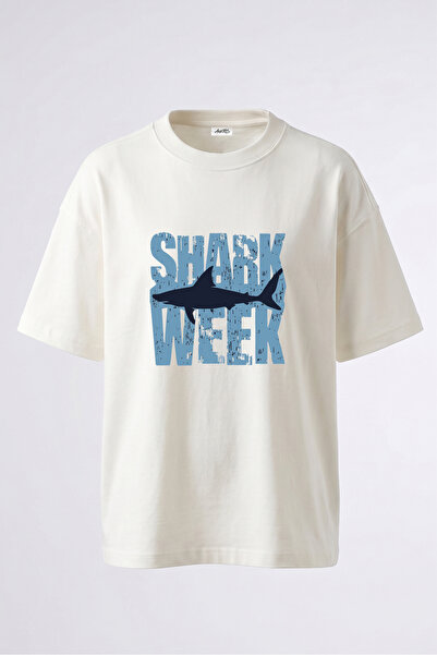 Anetos T-shirt sa štampanim dizajnom za Nedelju ajkula, pamučna, bela, velika...