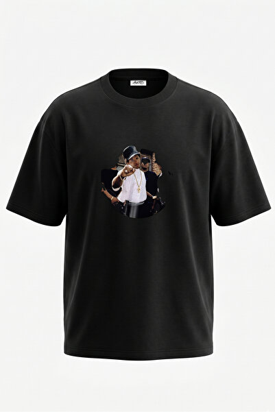Anetos Μπλουζάκι Eazy E Design Back με τύπωμα Cotton Black oversized