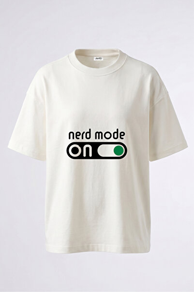 Anetos Nerd Mode on Design Back Printed Cotton White Oversize T-Shirt