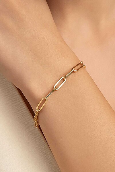 OGHAMAY Gold Color Thick Paperclip Unisex Steel Bracelet - 3366