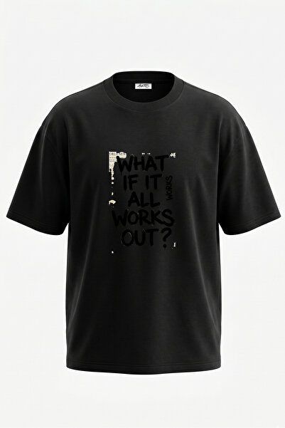 Anetos Tricou oversize negru din bumbac cu imprimeu pe spate cu slogan graffiti