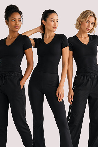 Loule Women's 3-Piece V-Neck Cotton & Modal Short Sleeve Basic Stretchy T-Shi...
