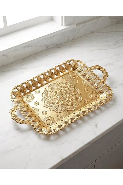 FAIR HOME Ecem Large Size Gold Color Metal Rectangular Tray