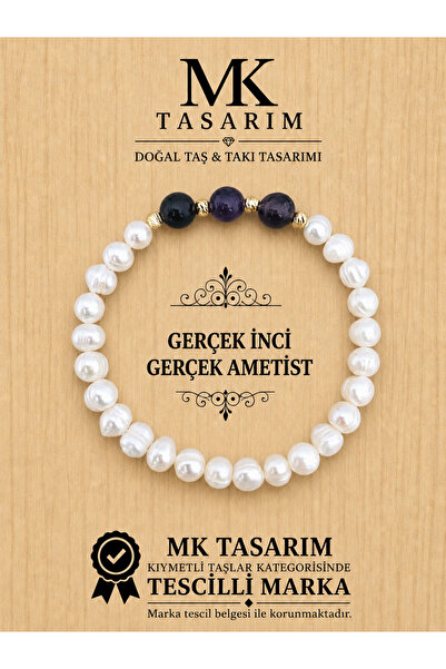 MK tasarım Real pearl real amethyst bracelet mk.7000.840- comfort-calm-energy...