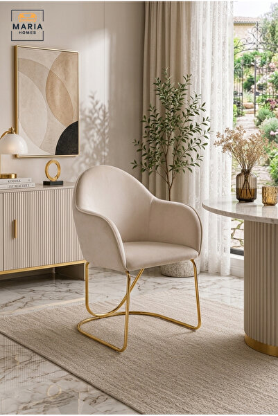 MARIA HOMES Modern Upholstered Dining Chair with Gold Metal Base – Luxury Acc...