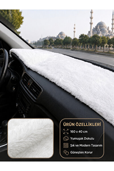 uzel oto döşeme Beyaz peluş 160x40 Cm Torpido Halısı Torpido Üstü Tüylü cam önü